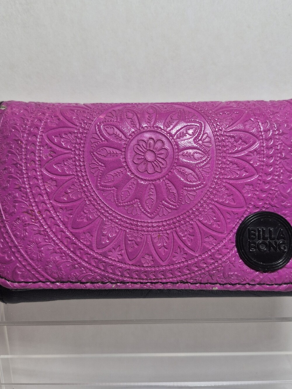 Y2K Billabong Vegan Leather Wallet Pink Black Vintage Girls Womens Embossed Boho